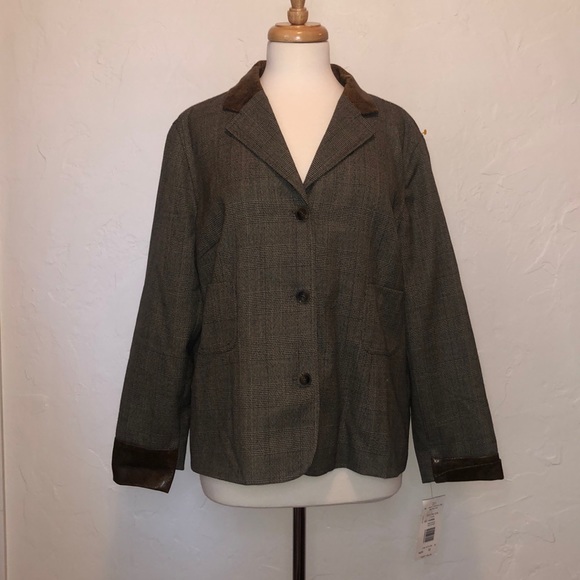 NWT Harvé Bernard Sport Tweed Blazer Leather Trim - Picture 2 of 10